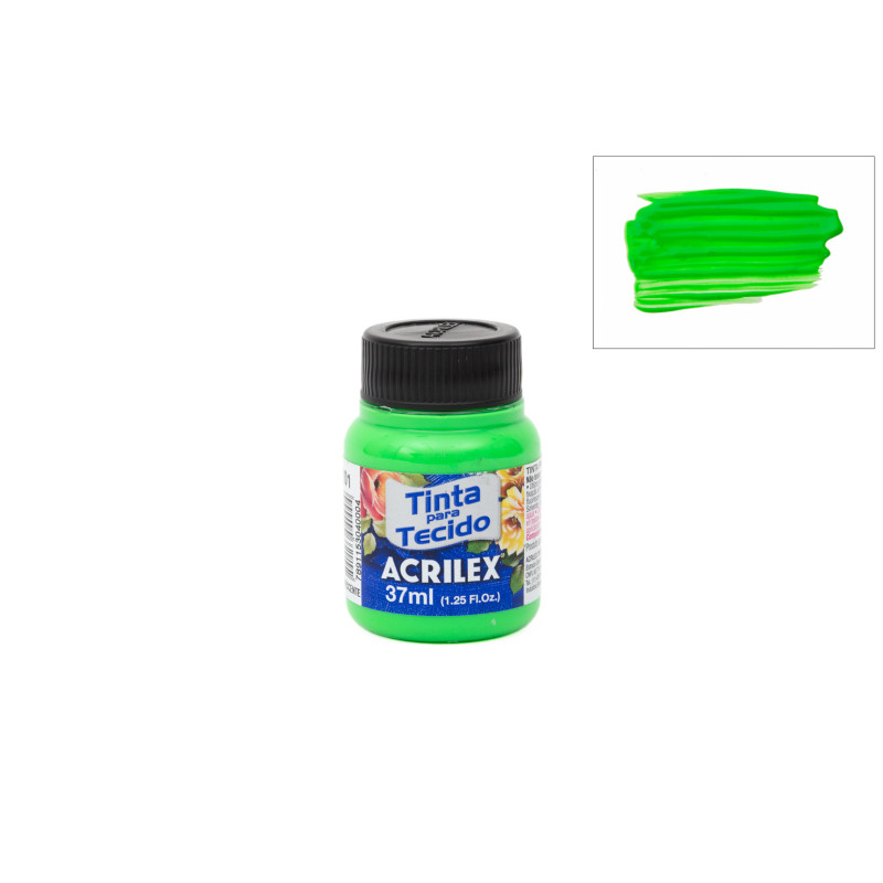 Tinta para Tecido Fluorescente - Acrilex - 37 ml - Verde