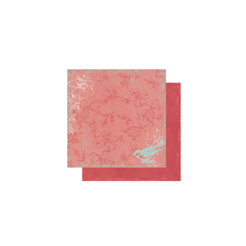 Papel Decorado Scrapbook - My Mind's Eye - Bohemia - Bliss - 'Love of My Life' Floral/Hot Pink - 30x30 cm