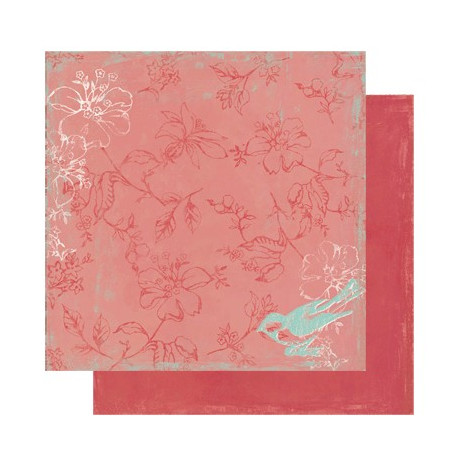 Papel Decorado Scrapbook - My Mind's Eye - Bohemia - Bliss - 'Love of My Life' Floral/Hot Pink - 30x30 cm