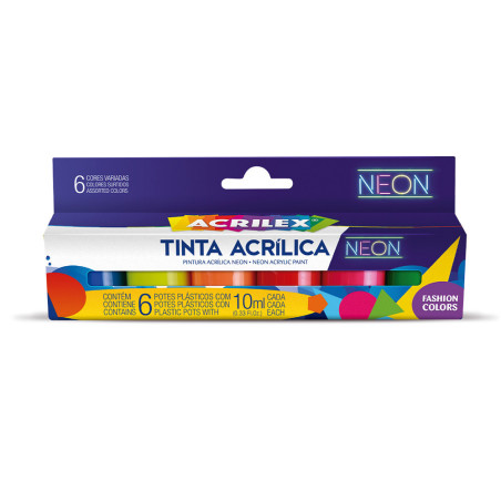 Tinta Acrílica Neon - Acrilex - Sortido 6 cores