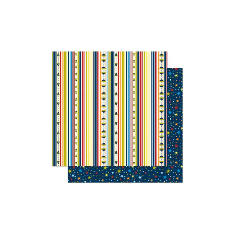 Papel Decorado Scrapbook - BoBunny - Blast Off! - Stripe - 30x30 cm