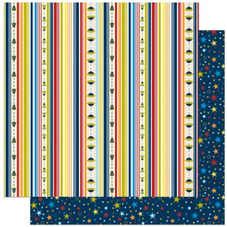 Papel Decorado Scrapbook - BoBunny - Blast Off! - Stripe - 30x30 cm
