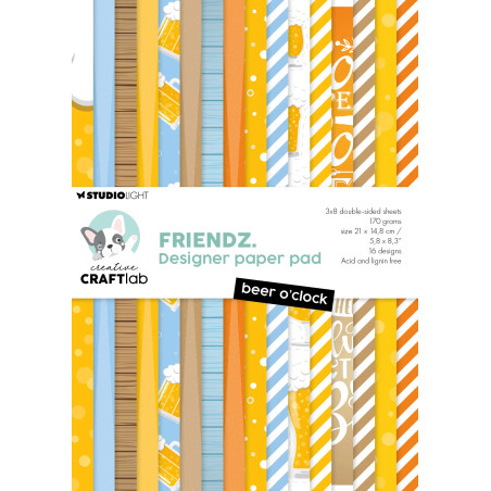 Bloco Papel Scrapbook - Friendz Design Paper - Beer O'Clock - Creative Craftlab - A5