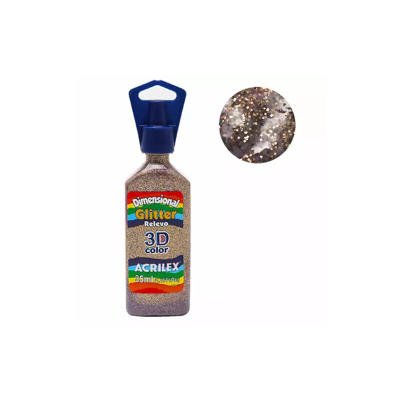 Tinta Dimensional Relevo 3D - Glitter - Acrilex - 35 ml - Champagne