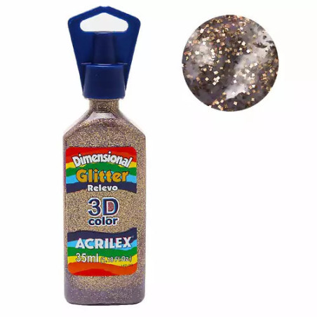 Tinta Dimensional Relevo 3D - Glitter - Acrilex - 35 ml - Champagne