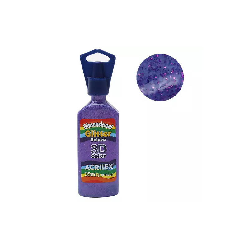 Tinta Dimensional Relevo 3D - Glitter - Acrilex - 35 ml - Violeta