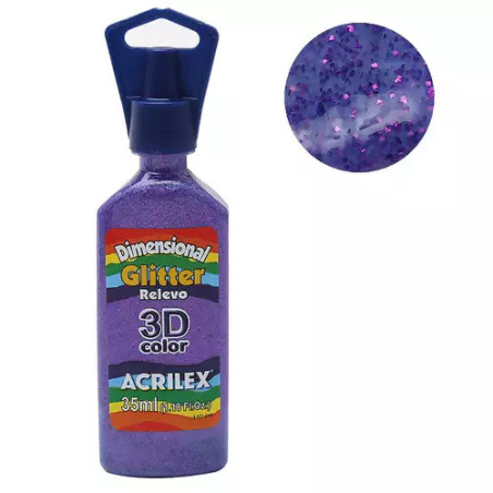 Tinta Dimensional Relevo 3D - Glitter - Acrilex - 35 ml - Violeta