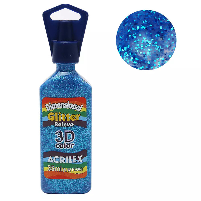 Tinta Dimensional Relevo 3D - Glitter - Acrilex - 35 ml - Azul