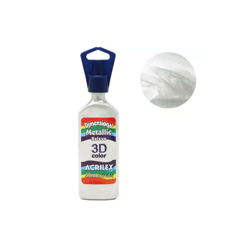 Tinta Dimensional Relevo 3D - Metallic - Acrilex - 35 ml - Branco Metálico