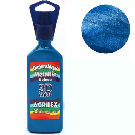 Tinta Dimensional Relevo 3D - Metallic - Acrilex - 35 ml - Azul