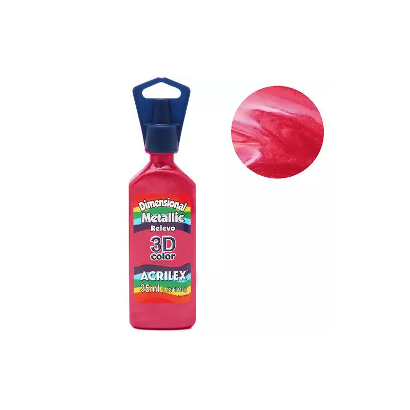 Tinta Dimensional Relevo 3D - Metallic - Acrilex - 35 ml - Vermelho