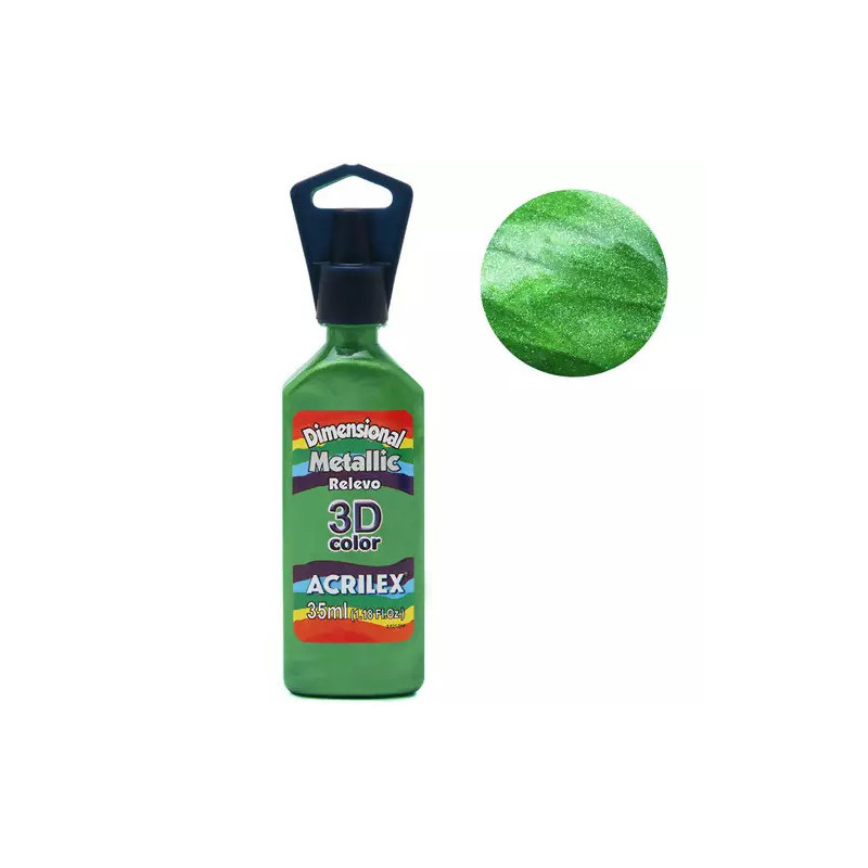 Tinta Dimensional Relevo 3D - Metallic - Acrilex - 35 ml - Verde Kiwi