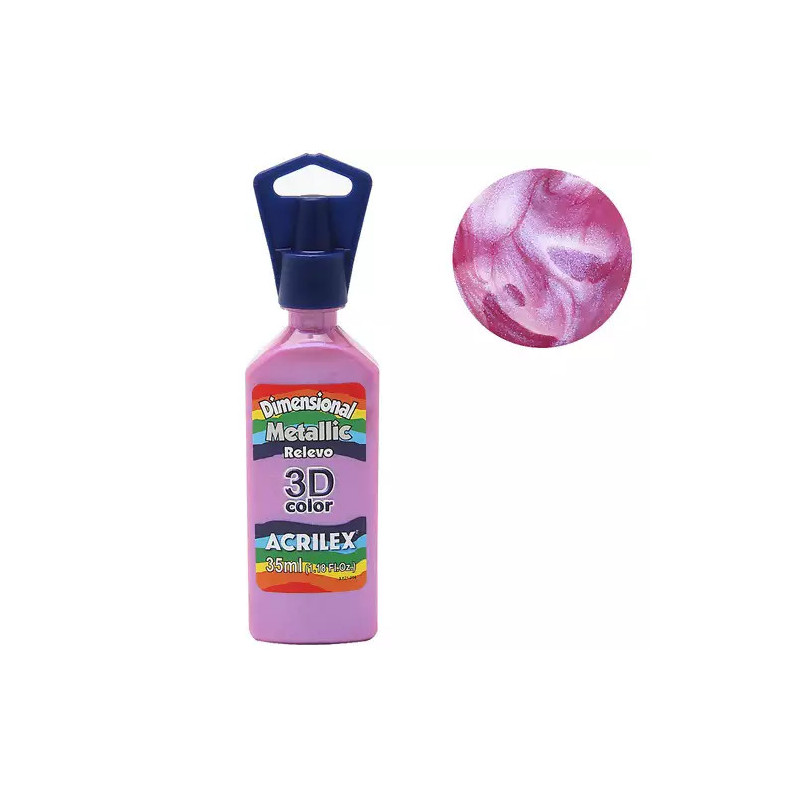 Tinta Dimensional Relevo 3D - Metallic - Acrilex - 35 ml - Rosa Cintilante