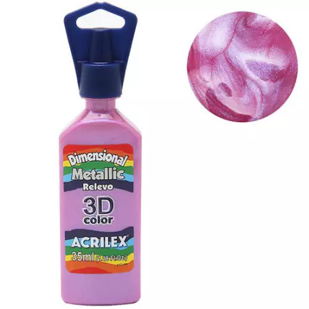 Tinta Dimensional Relevo 3D - Metallic - Acrilex - 35 ml - Rosa Cintilante