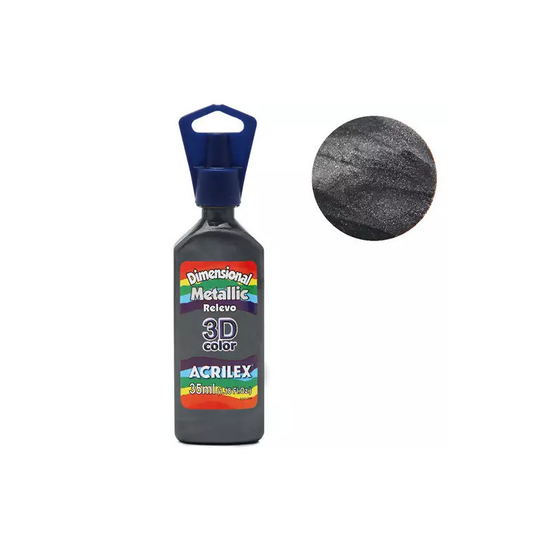 Tinta Dimensional Relevo 3D - Metallic - Acrilex - 35 ml - Preto