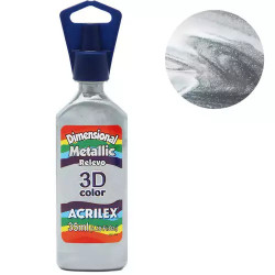 Tinta Dimensional Relevo 3D - Metallic - Acrilex - 35 ml - Prata
