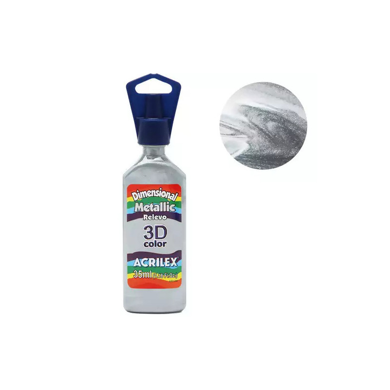 Tinta Dimensional Relevo 3D - Metallic - Acrilex - 35 ml - Prata
