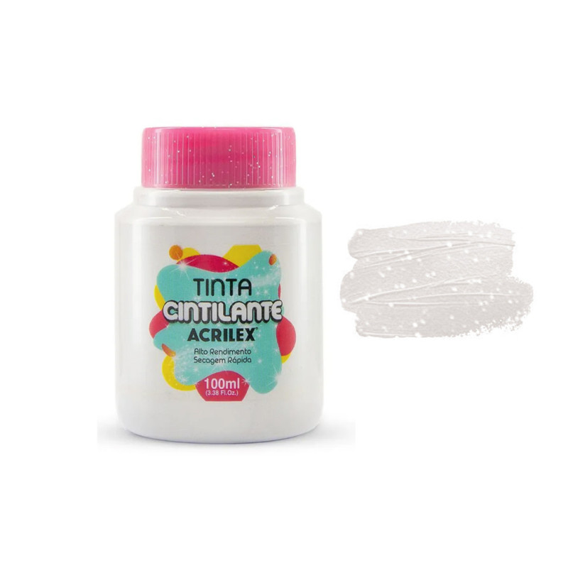 Tinta Cintilante - Acrilex - 100 ml - Branco
