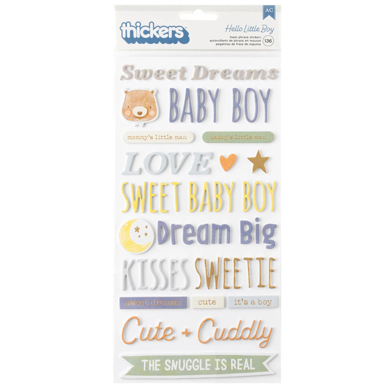 Autocolantes 3D - Thickers - Hello Little Boy Thickers Phrase Foam with Gold Foil