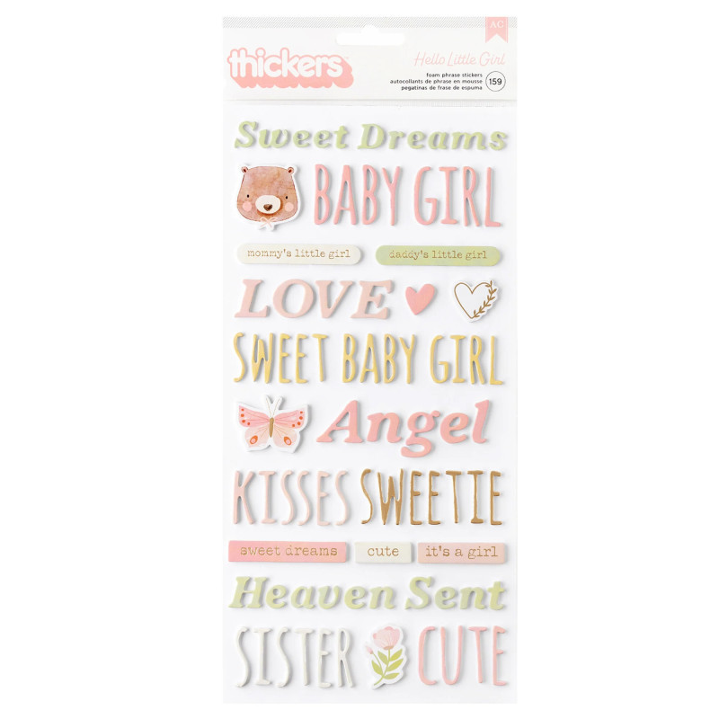 Autocolantes 3D - Thickers - Hello Little Girl Thickers Phrase Foam with Gold Foil