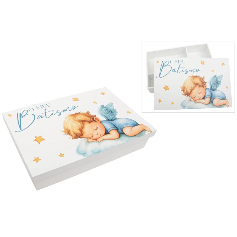 Caixa para Batizado Lacada em Branco - Anjo Menino