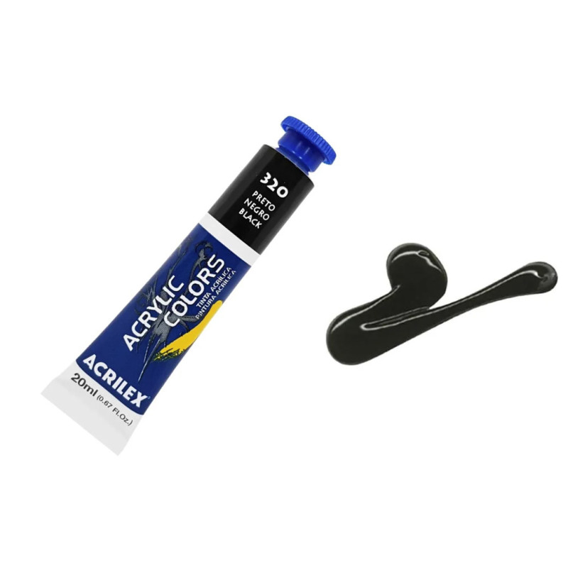 Tinta Acrílica Tubo - Acrylic Colors - 20 ml - Acrilex - Preto