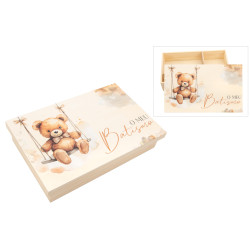 Caixa para Batizado em Pinho - Ursinho no Baloiço