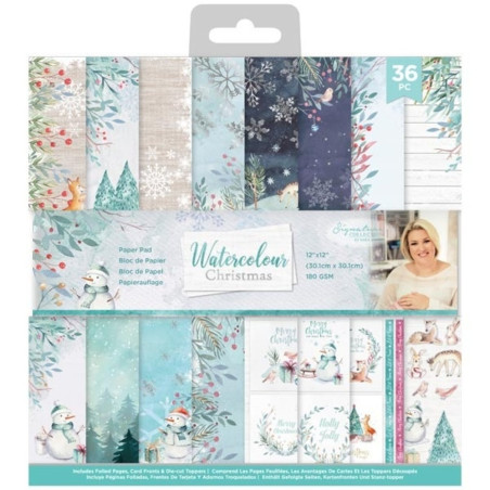Bloco Papel Scrapbook - Watercolour Christmas - Crafter's Companion - 30x30cm
