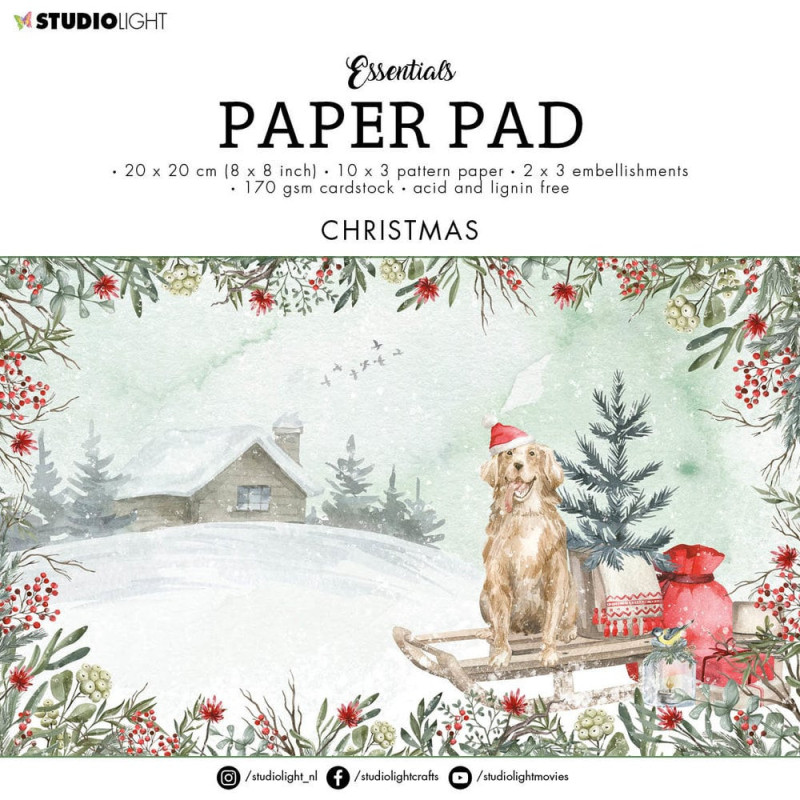 Bloco Papel Scrapbook - Christmas Essentials - Studio Light - 20x20cm
