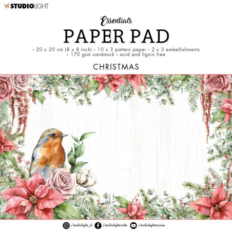 Bloco Papel Scrapbook - Snowy Christmas Essentials - Studio Light - 20x20cm