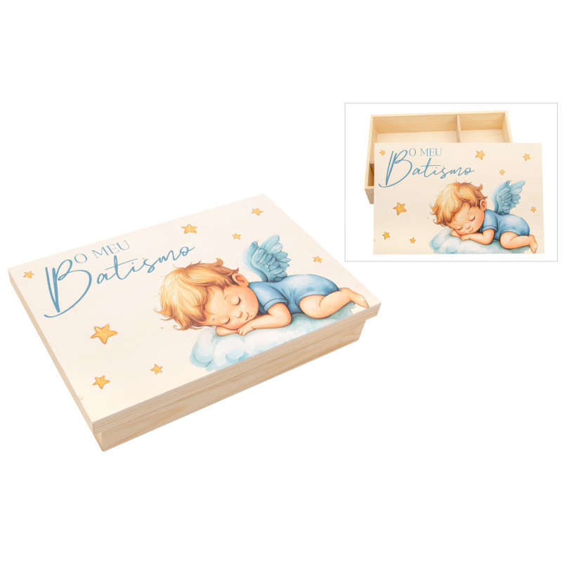 Caixa para Batizado em Pinho - Anjo Menino