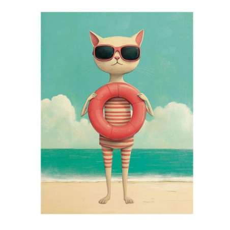 Transfer DTF Textil - 24 x 23 cm - Cat Beach Style - Artis Decor