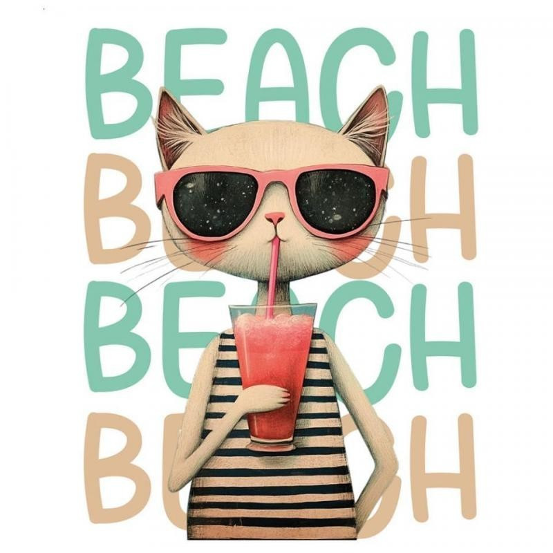 Transfer DTF Textil - Beach Cat - Artis Decor