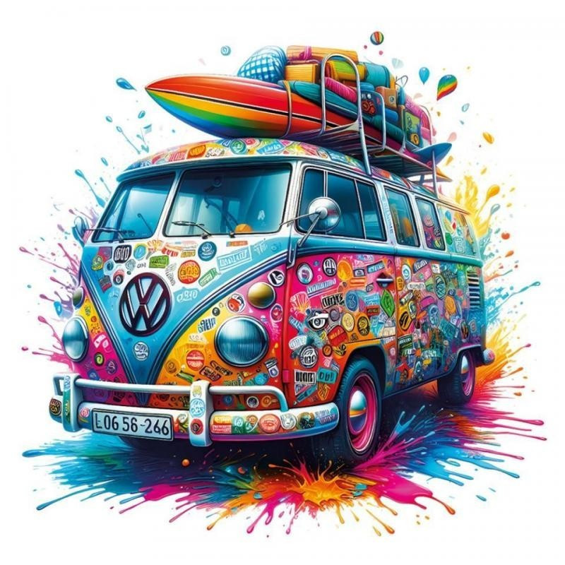 Transfer DTF Textil - 24 x 23 cm - Furgo Hippie 2 - Artis Decor