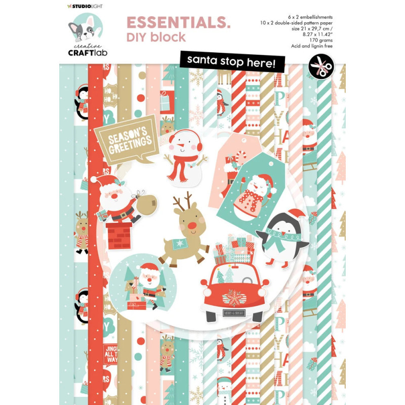 Bloco Papel Scrapbook - Essentials DIY Block - Santa Stop Here! - Creative Craftlab - A4