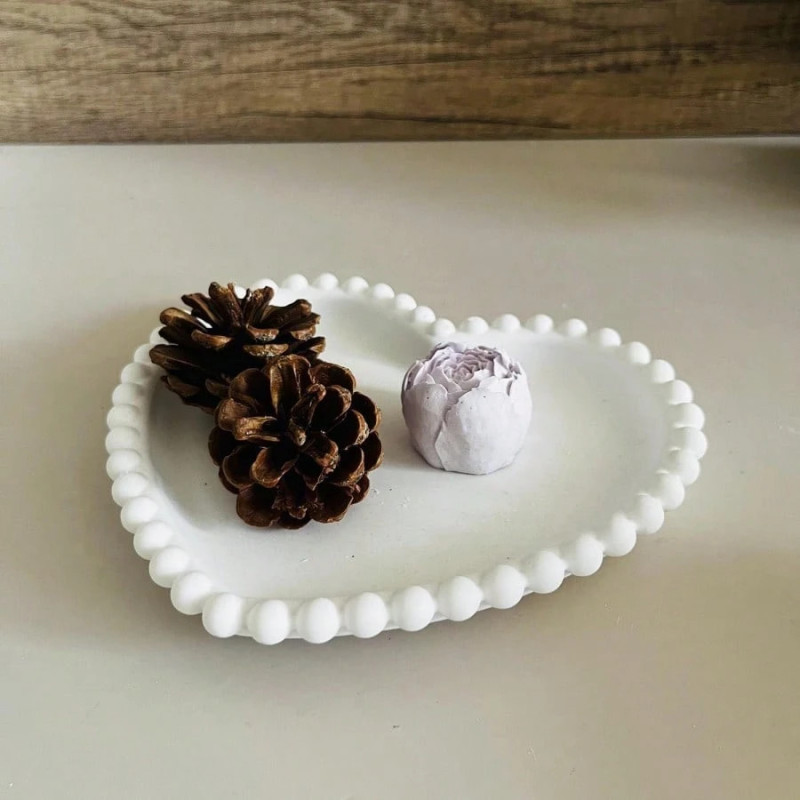 Molde Silicone - Bandeja Coração com Borda Bolinhas