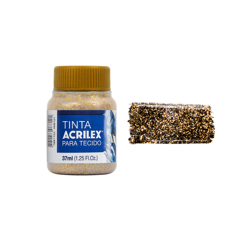 Tinta para Tecido Glitter - Acrilex - 37 ml - Ouro