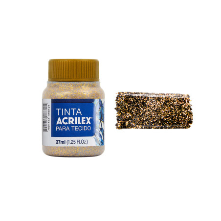 Tinta para Tecido Glitter - Acrilex - 37 ml - Ouro