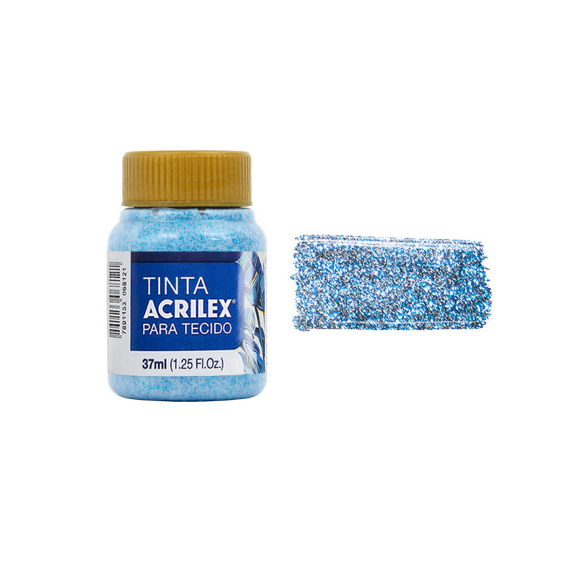 Tinta para Tecido Glitter - Acrilex - 37 ml - Azul