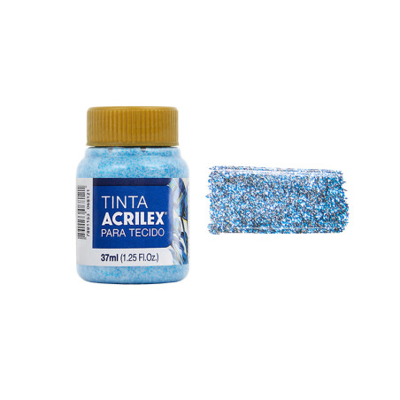 Tinta para Tecido Glitter - Acrilex - 37 ml - Azul