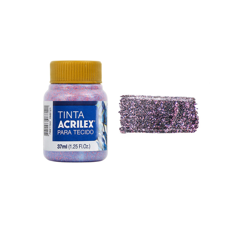 Tinta para Tecido Glitter - Acrilex - 37 ml - Rose