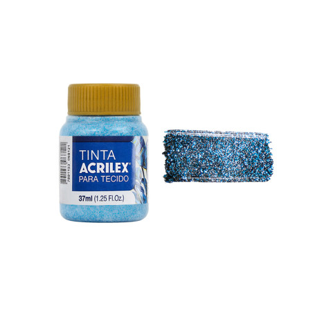 Tinta para Tecido Glitter - Acrilex - 37 ml - Azul Turquesa