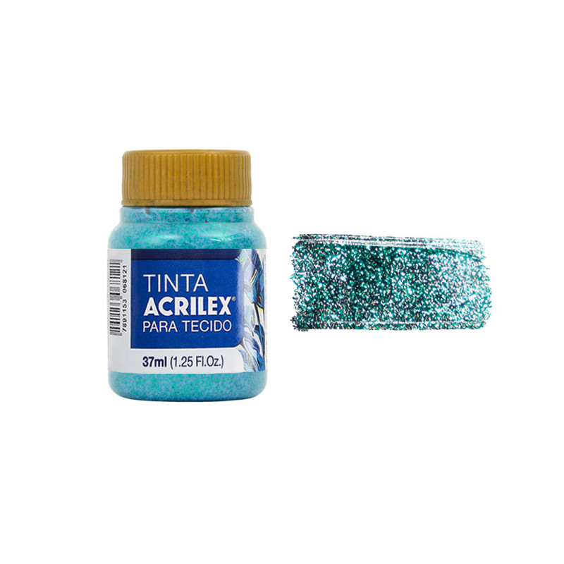 Tinta para Tecido Glitter - Acrilex - 37 ml - Verde Esmeralda