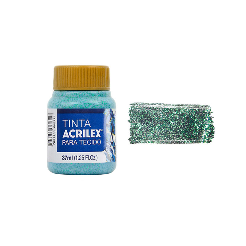 Tinta para Tecido Glitter - Acrilex - 37 ml - Verde