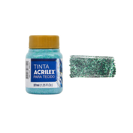 Tinta para Tecido Glitter - Acrilex - 37 ml - Verde