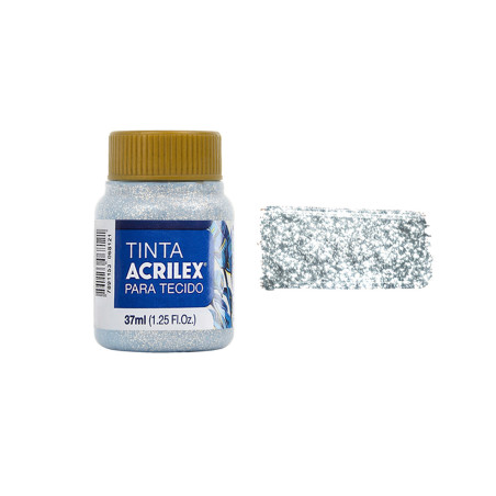 Tinta para Tecido Glitter - Acrilex - 37 ml - Prata
