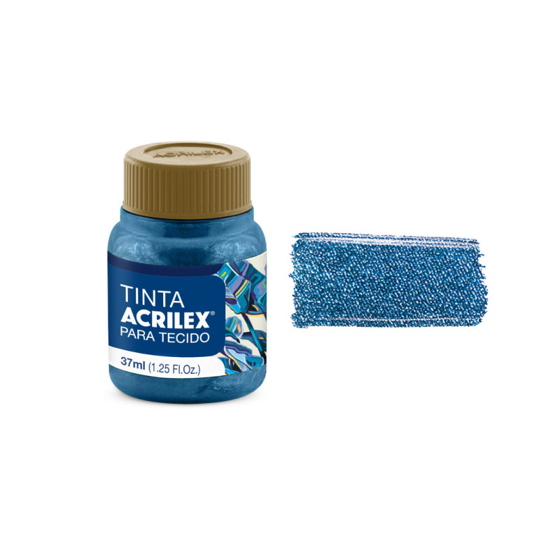 Tinta para Tecido Metálica - Acrilex - 37 ml - Azul Mar