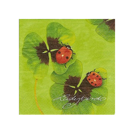 Guardanapo Decorativo para Decoupage - Ladybirds e Trevos verde