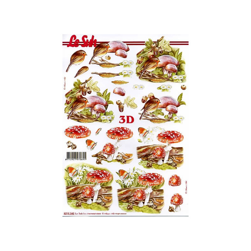 Papel 3D Robins e Cogumelos