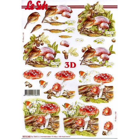 Papel 3D Robins e Cogumelos